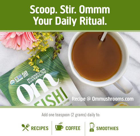 OM Mushroom Superfood Reishi Organic Mushroom Powder, 3.5 Ounce, 50 Servings, Adaptogen, Stress & Immune Support