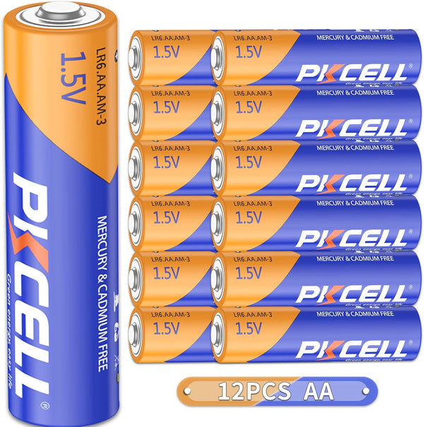 PKCELL AA LR06 Batteries, 1.5V High Performance Disposable, 12 Pack for Keyboards, Clocks, Toys