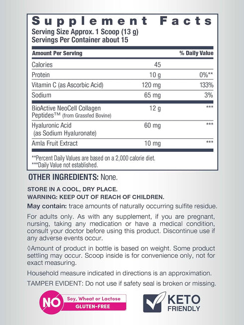 NeoCell Advanced Collagen Peptides Powder, 6.9oz, Plus Hyaluronic Acid & Vitamin C for Hair, Skin, & Nails