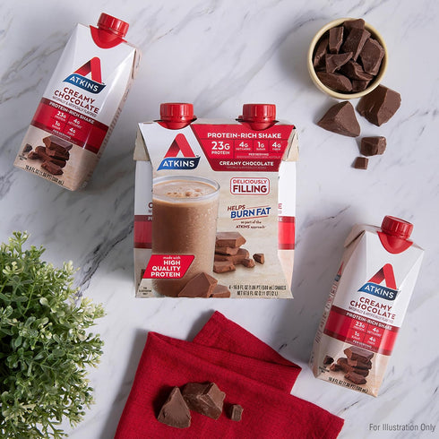 Atkins Creamy Chocolate Meal Size Protein Shake, 12 Count, 23g Protein, Low Glycemic, 4g Net Carb, 1g Sugar, Keto