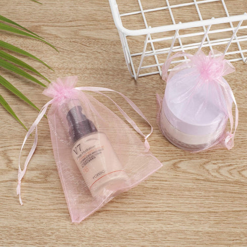 100PCS Pink Organza Bags, 2x3 Inch Sheer Drawstring Gift Pouches for Jewelry, Wedding, Party, Christmas Favor