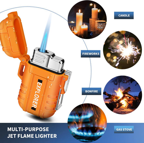 Torch Lighter, Waterproof, Windproof, Refillable Butane Gas Lighters for Camping, Grill, BBQ, Fireworks