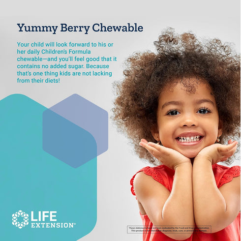 Life Extension Children's Formula Mix, Berry-Flavored Chewable Multivitamin – Gluten-Free, Non-GMO – 120 Tablets
