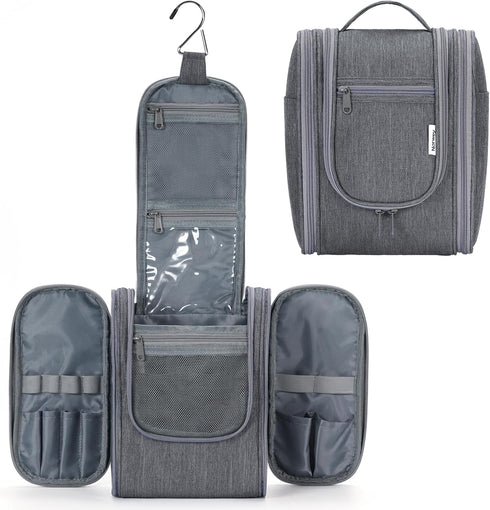 Narwey Small Hanging Toiletry Bag, Women Travel Makeup Organizer for Toiletries and Accessories (Medium, Grey)