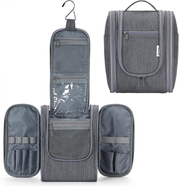 Narwey Small Hanging Toiletry Bag, Women Travel Makeup Organizer for Toiletries and Accessories (Medium, Grey)