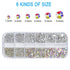 HUETFAT Nail Art Rhinestones Kit 2400pcs Flatback Gems Stones with Storage Organizer Box, Wax Pencil, Tweezers, 6 Sizes