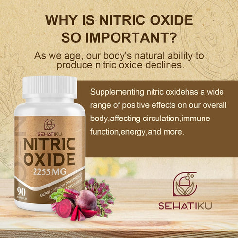 Nitric Oxide Supplement 2255 MG, Booster & 6-in-1 Phytonutrient Blend for Heart & Immune Support - 90 Capsules