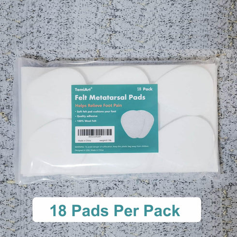 18-Pack Ball of Foot Cushions - Metatarsal Pads for Pain Relief, 1/4" Thick Felt for Women & Men