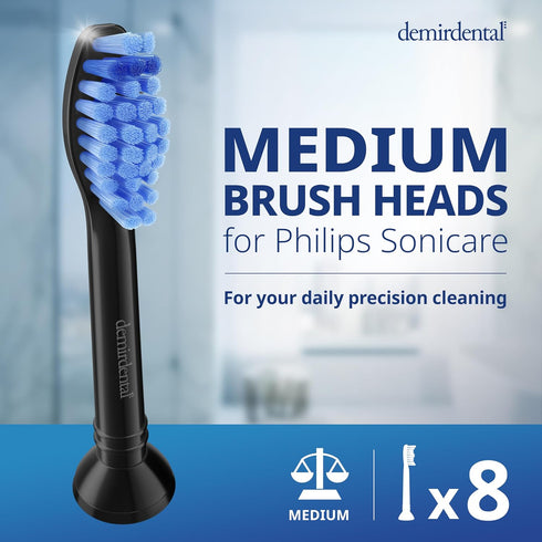 Replacement Heads - Compatible with Philips Sonicare Replacement Heads - Medium Replacement Toothbrush Head - Replaces HX6015/03 SimplyClean Toothbrush Heads - Black - HX6018b (White, US Version)