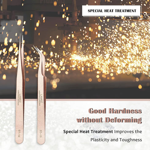 LANKIZ Eyelash Extension Tweezers Set, Stainless Steel Straight and Curved Volume Lash Tweezers for Professional Use,