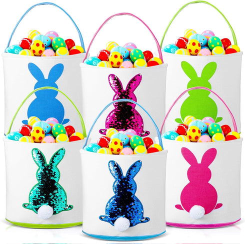 Saintrygo 6 Pieces Easter Bunny Basket Bags for Kids Canvas Easter Eggs Hunt