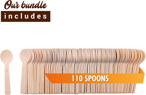 Disposable Wooden Spoons – 110 Pack Mini 3.9 Inch Biodegradable Sample Spoons