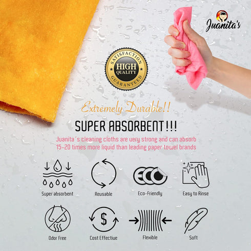 Juanitas Reusable Paper Towels - Washable Rolls, Ultra-Absorbent Cloth Paper Towels for Kitchen, Bathroom, Multiuse