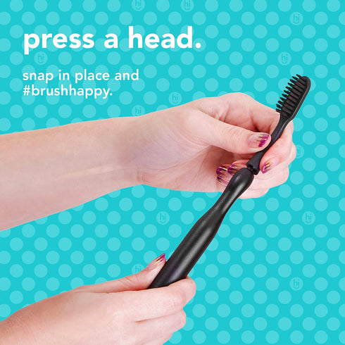 hello Manual Adult Toothbrush With Reusable Charcoal Aluminum Handle & 4 Soft Replacement Heads, 4 Count