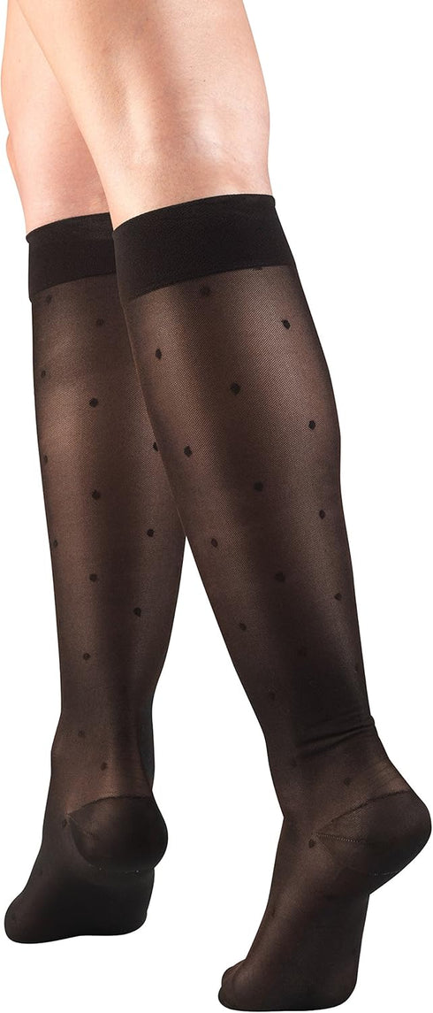 Truform Sheer Compression Stockings, 15-20 mmHg, Women's Knee High Length, Dot Pattern, Black, Small