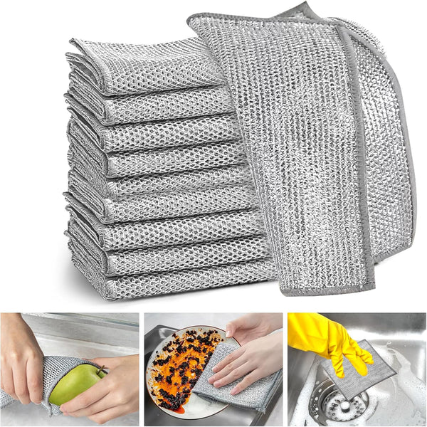 8 Pcs Wire Dishwashing Rags, 2024 New Non-Scratch Multifunctional Cleaning Cloth for Kitchen, Dishes, Sink