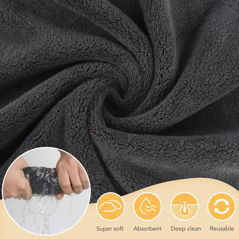 SUNLAND Microfiber Face Cloth, Reusable Makeup Remover Towel, Ultra Soft Face Washcloth 12"x12", 6 Pack Dark Grey