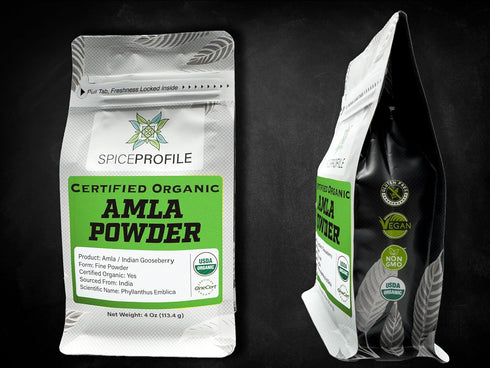 Spice Profile USDA Organic Amla Powder (Amalaki), Indian Gooseberry Fine Powder, Resealable 4oz Pouch, Nutrient-Dense