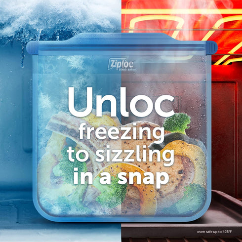 Ziploc Endurables Large Pouch - 8 Cups Reusable Silicone Bags for Food Storage, Meal Prep Containers