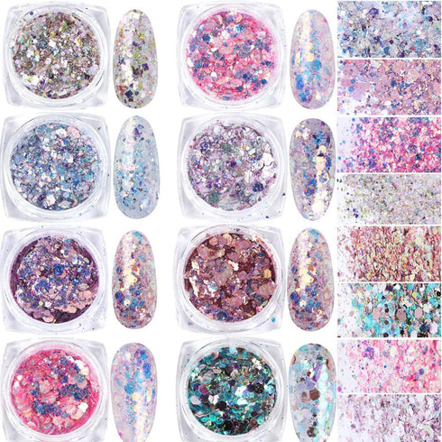 Holographic Nail Glitter Flakes - Mermaid Powder Nail Art Decorations and 3D Sequins for DIY Manicure