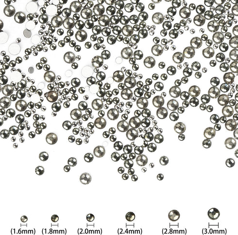 LPBeads 3456 Pieces Transparent Black Flat Back Round Crystal Rhinestones - 6 Sizes for Crafts, DIY with Tweezers