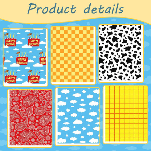 Set 12 Cowboy-Themed Gift Wrap Paper for Birthday Parties - Sheets