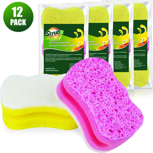 Scrub Sponge by Scrubit, Multipurpose Cellulose Cleaning Sponges, 12 Pack, Non Scratch Scouring Pad