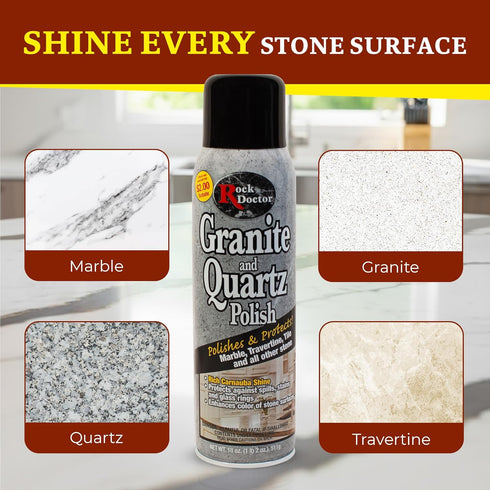Surface,18oz.Can Countertop, Pack 2 Rock Doctor Granite Polish Spray and Polish Tile, Marble, Kitchen and Natural Stone