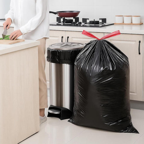 San Zooni 13 (120 Count) Commercial Gallon Drawstring Trash Bags Heavy Duty Black Garbage Bags, Leak & Tear Resistant