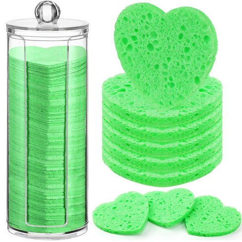 Sieral 120 Pcs Compressed Facial Sponges with Container, Disposable Sponge Pads for Cleansing, Makeup Removal, Green,