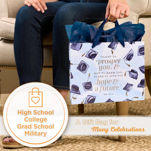 Christian Art Gifts Landscape Gift Bag Set - Hope and A Future - Jeremiah 29:11 Inspirational Bible Verse, Navy