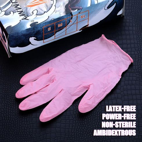 mummy 3.5 Pink Textured Nitrile Gloves Mil For Tattoo,Piercing,Beauty Salon,Home Clean,Gardening Use,Hotel Services
