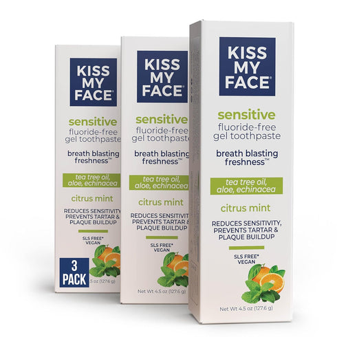 Kiss My Face Sensitive Toothpaste Gel, Citrus Mint, Fluoride Free, Vegan, with Tea Tree Oil & Aloe, 4.5 oz, 3 Pack