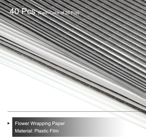 MECCANIXITY 40 Pcs Striped Matte Flower Wrapping Paper 23.6 x 23.6 Inch Waterproof for DIY Crafts Gift Box Packaging