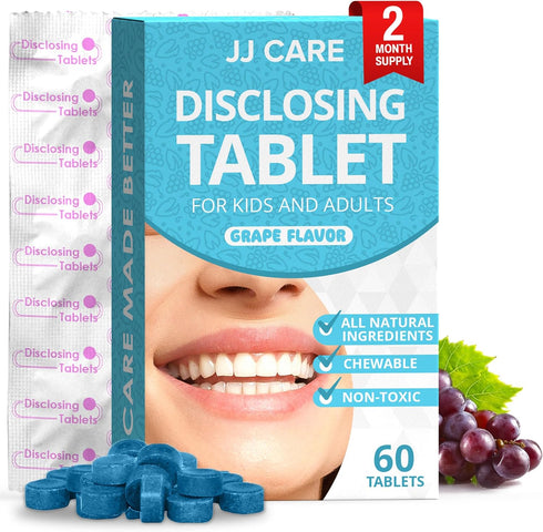 JJ Care Disclosing Tablets for Kids, 60 Count Grape Flavored Plaque Disclosing Tablets, Individually Wrapped