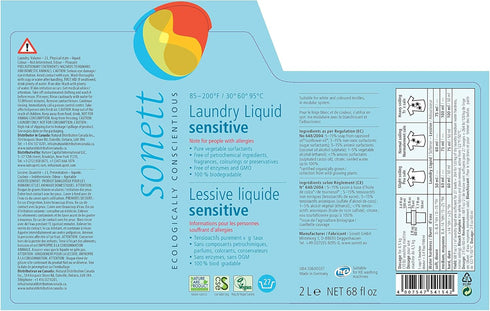 Sonett Organic Laundry Liquid Detergents, Sensitive (1 Count) For People With Allergies GMO Free Certified Organically Grown