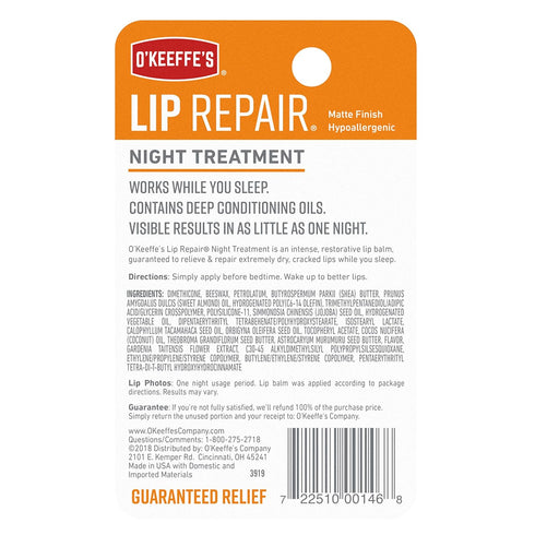 O'Keeffe's Lip Repair Night Treatment Lip Balm for Dry, Cracked Lips - 0.25 Ounce Jar (2 Pack)