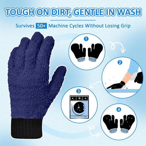 MIG4U Microfiber Gloves - Washable Dusting Gloves for House Cleaning - Blind Cleaner Duster Tool (Navy, S/M)