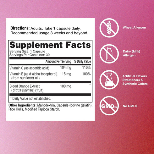 One A Day Skin Radiance, 30 Capsules for Skin Hydration & Glow with Blood Orange Extract & Collagen