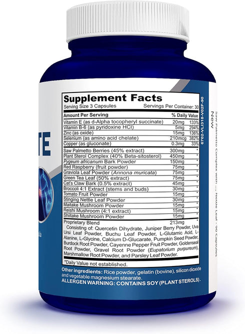 NusaPure Saw Palmetto Prostate Complex - 90 Capsules (Plant Sterol Complex, Nettle Root, Pygeum Bark, Graviola)