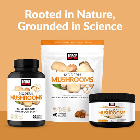 Force Factor Modern Mushrooms Capsules, Mushroom Supplement with Lions Mane, Turkey Tail, & Cordyceps, 90 Vegetable