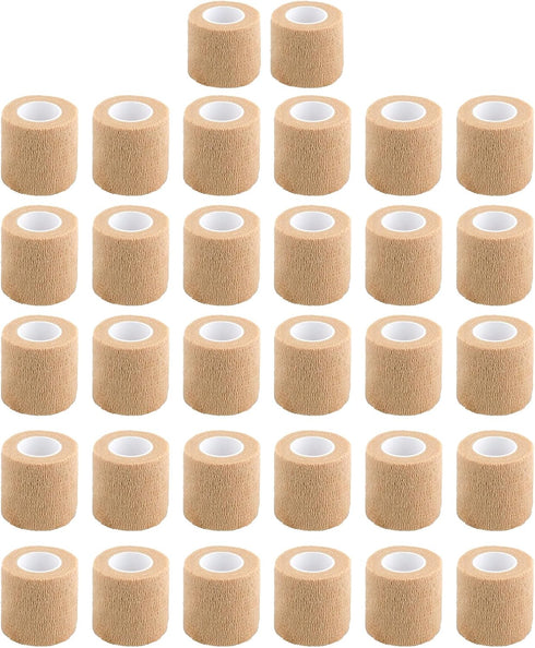 32 Rolls Self Adhesive Bandage Wrap, 2 inch Cohesive Stretch Bandages for Sports Swelling Sprains