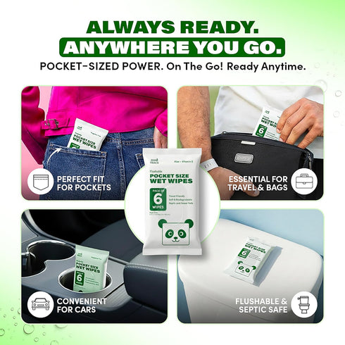 Pack 99.5% 30 Packs 6 (180 Zero Trace Flushable Wipes Portable Travel Wipes with Aloe Pocket Size for Adults, Kids