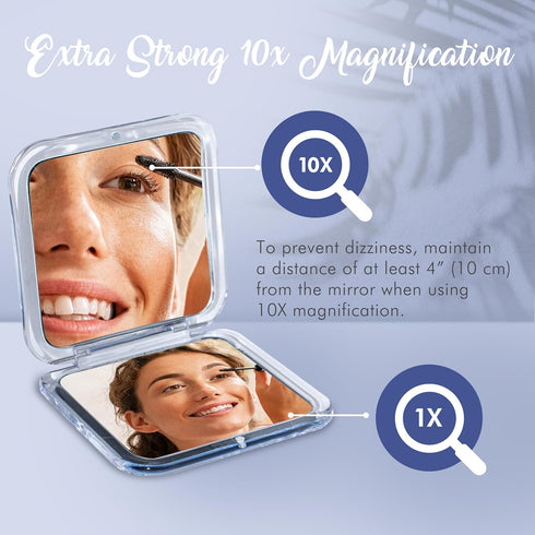 MIRRORVANA 10X Magnifying Makeup Mirror - Mini, 10X/1X Double Sided, Portable Handheld Compact Mirror for Women's Makeup