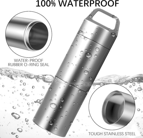 Small Pill Case, Portable Metal Pill Holder Keychain, Waterproof Pill Box Container Mini Stainless Steel Organizer (2