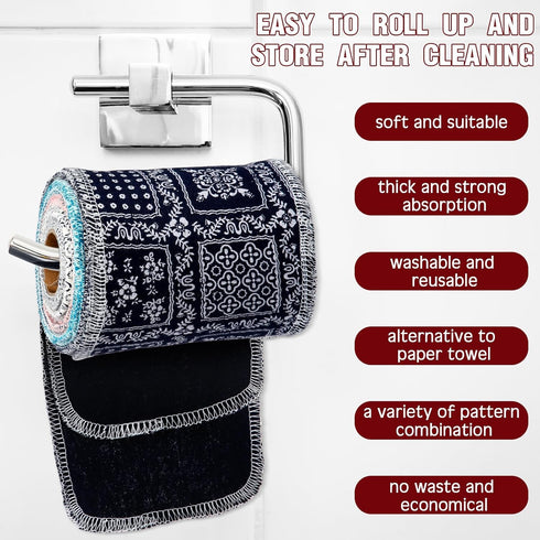 50 Pcs Reusable Toilet Washable Bidet Towels - Rerollable Cloth Wipes, Absorbent Cotton Paperless Dishcloths