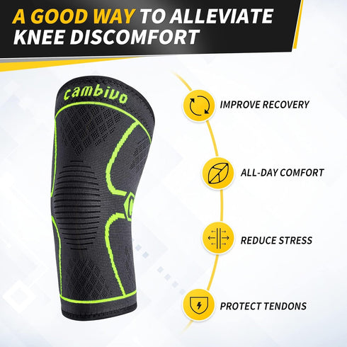 CAMBIVO 2 Pack Knee Brace, Compression Sleeve for Men and Women, Support for Running Hiking Sports