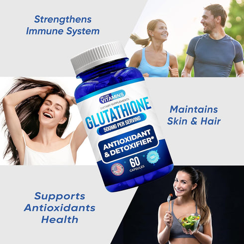 We Like Vitamins Glutathione 500mg Per Serving - 60 Glutathione Capsules, Highly Bioavailable Reduced Glutathione