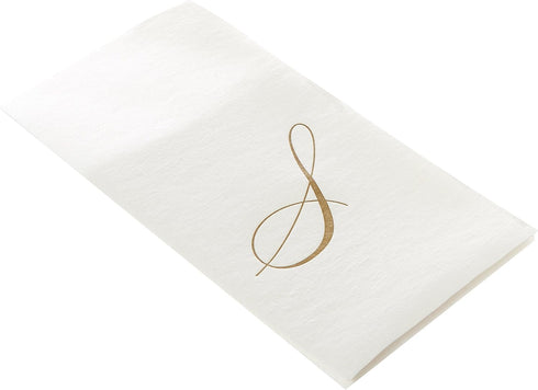 Pack 24 Caspari White Pearl Paper Linen Guest Towels, Monogram Initial S