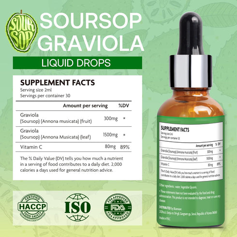 Soursop Bitters Liquid Oil, Organic Graviola Sour SOP Extract, 2 fl oz, Cell Support and Regeneration, Soursop Tincture